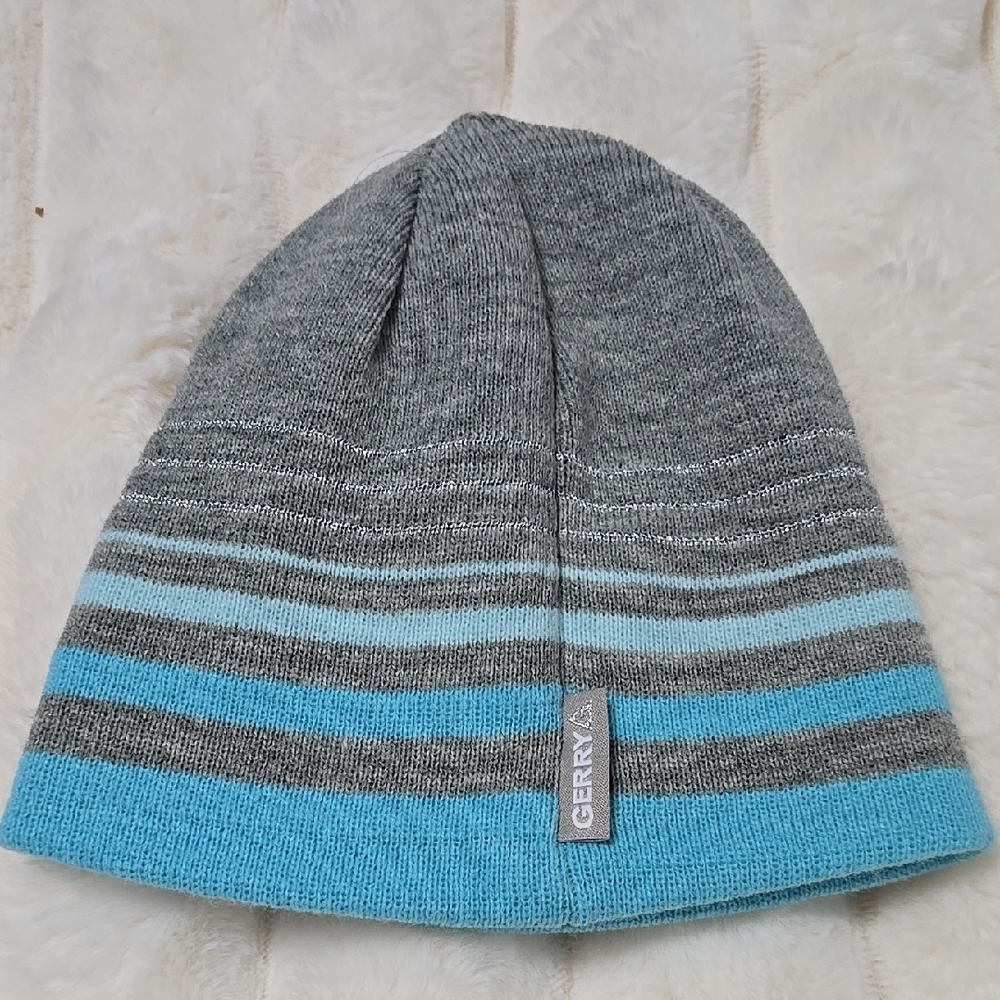 Kids Gray and Blue Striped Beanie
